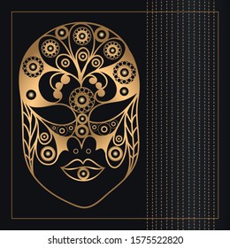Graphic abstract decorative mask (symbol of the carnival in Venice). Suitable for invitation, flyer, sticker, poster, banner, card,label, cover, web. Vector illustration.