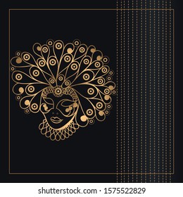 Graphic abstract decorative mask (symbol of the carnival in Venice). Suitable for invitation, flyer, sticker, poster, banner, card,label, cover, web. Vector illustration.