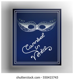 Graphic abstract decorative mask (symbol of the carnival in Venice). Suitable for invitation, flyer, sticker, poster, banner, card,label, cover, web. Vector illustration.