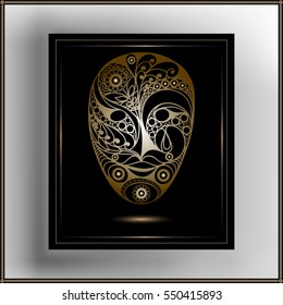 Graphic abstract decorative mask (symbol of the carnival in Venice). Suitable for invitation, flyer, sticker, poster, banner, card,label, cover, web. Vector illustration.
