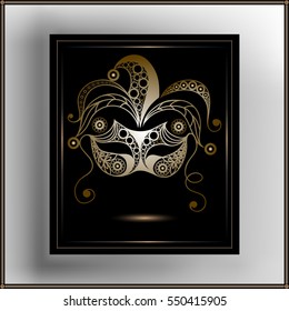 Graphic abstract decorative mask (symbol of the carnival in Venice). Suitable for invitation, flyer, sticker, poster, banner, card,label, cover, web. Vector illustration.