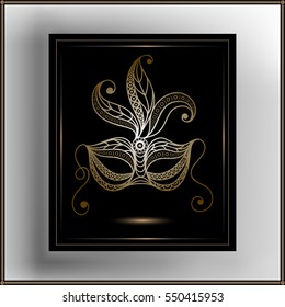 Graphic abstract decorative mask (symbol of the carnival in Venice). Suitable for invitation, flyer, sticker, poster, banner, card,label, cover, web. Vector illustration.
