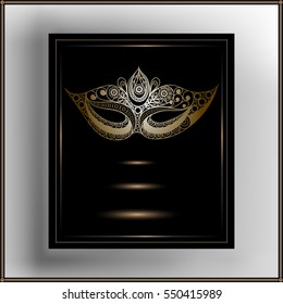 Graphic abstract decorative mask (symbol of the carnival in Venice). Suitable for invitation, flyer, sticker, poster, banner, card,label, cover, web. Vector illustration.