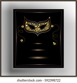 Graphic abstract decorative mask (symbol of the carnival in Venice). Suitable for invitation, flyer, sticker, poster, banner, card, label, cover, web. Vector illustration.
