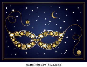 Graphic abstract decorative mask (symbol of the carnival in Venice). Suitable for invitation, flyer, sticker, poster, banner, card, label, cover, web. Vector illustration.