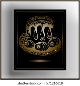 Graphic abstract decorative plate with eggs and Easter cake (symbol of the Easter holiday). Suitable for invitation, flyer, sticker, poster, banner, card,label, cover, web. Vector illustration.