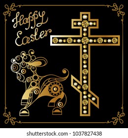 Graphic abstract decorative symbols of Easter holiday-set. Suitable for invitation, flyer, sticker, poster, banner, card, label, cover, web. Vector illustration.