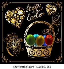 Graphic abstract decorative symbols of Easter holiday-set. Suitable for invitation, flyer, sticker, poster, banner, card, label, cover, web. Vector illustration.