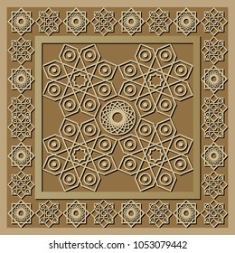 Graphic abstract decorative tile with Ramadan patterns. Suitable for textile, wallpaper, wrapping, packaging. Vector illustration.