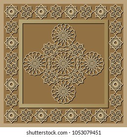 Graphic abstract decorative tile with Ramadan patterns. Suitable for textile, wallpaper, wrapping, packaging. Vector illustration.