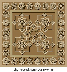 Graphic abstract decorative tile with Ramadan patterns. Suitable for textile, wallpaper, wrapping, packaging. Vector illustration.