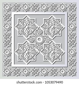 Graphic abstract decorative tile with Ramadan patterns. Suitable for textile, wallpaper, wrapping, packaging. Vector illustration.