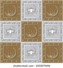 Graphic abstract decorative tile with Ramadan patterns. Suitable for textile, wallpaper, wrapping, packaging. Vector illustration.