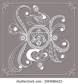 Graphic abstract design with occult symbol. Masonic (freemasonic) drawing. Suitable for invitation, flyer, sticker, poster, banner, card, label, cover, web. Vector illustration.