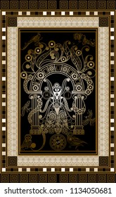 Graphic abstract design with occult tarot card. Major Arcana - The High Priestess (The Popess). Suitable for invitation, flyer, sticker, poster, banner, card, label, cover, web. Vector illustration.