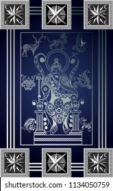 Graphic abstract design with occult tarot card. Major Arcana - The Emperor. Suitable for invitation, flyer, sticker, poster, banner, card, label, cover, web. Vector illustration.