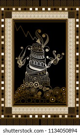 Graphic abstract design with occult tarot card. Major Arcana -The Tower. Suitable for invitation, flyer, sticker, poster, banner, card, label, cover, web. Vector illustration.
