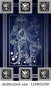 Graphic abstract design with occult tarot card. Major Arcana - The Empress. Suitable for invitation, flyer, sticker, poster, banner, card, label, cover, web. Vector illustration.