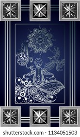 Graphic abstract design with occult tarot card. Major Arcana - The Star. Suitable for invitation, flyer, sticker, poster, banner, card, label, cover, web. Vector illustration.