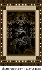 Graphic abstract design with occult tarot card. Major Arcana - The Lovers. Suitable for invitation, flyer, sticker, poster, banner, card, label, cover, web. Vector illustration.