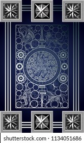 Graphic abstract design with occult tarot card. Major Arcana - Wheel of Fortune. Suitable for invitation, flyer, sticker, poster, banner, card, label, cover, web. Vector illustration.