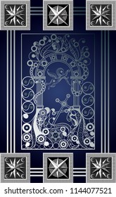 Graphic abstract design with occult tarot card. Major Arcana - The Judgement (The Angel). Suitable for invitation, flyer, sticker, poster, banner, card, label, cover, web. Vector illustration.
