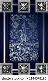 Graphic abstract design with occult tarot card. Major Arcana - The Hanged Man (The Traitor). Suitable for invitation, flyer, sticker, poster, banner, card, label, cover, web. Vector illustration.