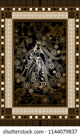 Graphic abstract design with occult tarot card. Major Arcana - The Justice. Suitable for invitation, flyer, sticker, poster, banner, card, label, cover, web. Vector illustration.