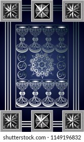Graphic abstract design with occult tarot card. Minor Arcana - The Eight of Cups . Suitable for invitation, flyer, sticker, poster, banner, card, label, cover, web. Vector illustration.