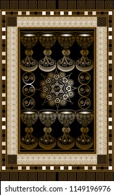 Graphic abstract design with occult tarot card. Minor Arcana - The Eight of Cups . Suitable for invitation, flyer, sticker, poster, banner, card, label, cover, web. Vector illustration.
