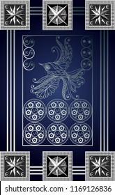 Graphic abstract design with occult tarot card. Minor Arcana - Six of Pentacles. Suitable for invitation, flyer, sticker, poster, banner, card, label, cover, web. Vector illustration.