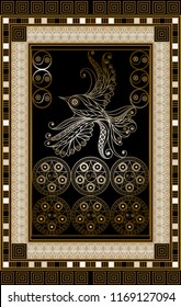 Graphic abstract design with occult tarot card. Minor Arcana - Six of Pentacles. Suitable for invitation, flyer, sticker, poster, banner, card, label, cover, web. Vector illustration.