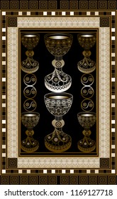 Graphic abstract design with occult tarot card. Minor Arcana - Six of Cups . Suitable for invitation, flyer, sticker, poster, banner, card, label, cover, web. Vector illustration.