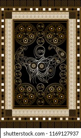 Graphic abstract design with occult tarot card. Minor Arcana - Four of Pentacles. Suitable for invitation, flyer, sticker, poster, banner, card, label, cover, web. Vector illustration.