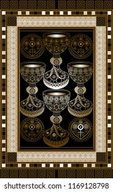 Graphic abstract design with occult tarot card. Minor Arcana - Four of Cups . Suitable for invitation, flyer, sticker, poster, banner, card, label, cover, web. Vector illustration.