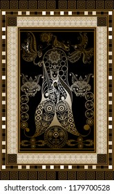 Graphic abstract design with occult tarot card. Minor Arcana - King of Swords . Suitable for invitation, flyer, sticker, poster, banner, card, label, cover, web. Vector illustration.