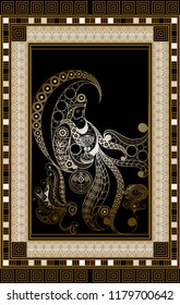 Graphic abstract design with occult tarot card. Minor Arcana - King of Cups . Suitable for invitation, flyer, sticker, poster, banner, card, label, cover, web. Vector illustration.