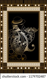 Graphic abstract design with occult tarot card. Minor Arcana - Page of wands. Suitable for invitation, flyer, sticker, poster, banner, card, label, cover, web. Vector illustration.