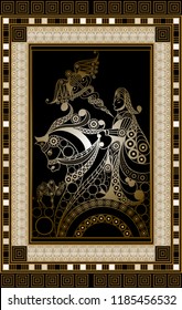 Graphic abstract design with occult tarot card. Minor Arcana - Knight of wands. Suitable for invitation, flyer, sticker, poster, banner, card, label, cover, web. Vector illustration.