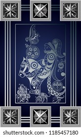 Graphic abstract design with occult tarot card. Minor Arcana - Knight of Pentacles. Suitable for invitation, flyer, sticker, poster, banner, card, label, cover, web. Vector illustration.