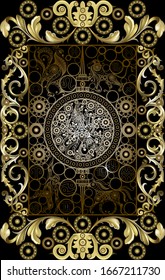 Graphic abstract design with occult tarot card. Major Arcana - Wheel of Fortune. Suitable for invitation, flyer, sticker, poster, banner, card, label, cover, web. Vector illustration.