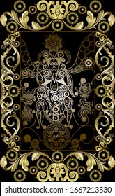 Graphic abstract design with occult tarot card. Major Arcana - The Devil. Suitable for invitation, flyer, sticker, poster, banner, card, label, cover, web. Vector illustration.