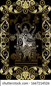 Graphic abstract design with occult tarot card. Major Arcana - The Emperor. Suitable for invitation, flyer, sticker, poster, banner, card, label, cover, web. Vector illustration.