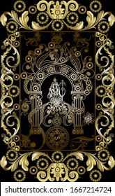 Graphic abstract design with occult tarot card. Major Arcana - The Hierophant . Suitable for invitation, flyer, sticker, poster, banner, card, label, cover, web. Vector illustration.