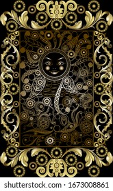 Graphic abstract design with occult tarot card. Major Arcana - The Sun. Suitable for invitation, flyer, sticker, poster, banner, card, label, cover, web. Vector illustration.