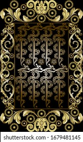 Graphic abstract design with occult tarot card. Minor Arcana - The Eight of Swords . Suitable for invitation, flyer, sticker, poster, banner, card, label, cover, web. Vector illustration.