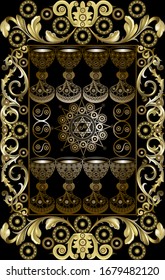 Graphic abstract design with occult tarot card. Minor Arcana - The Eight of Cups . Suitable for invitation, flyer, sticker, poster, banner, card, label, cover, web. Vector illustration.