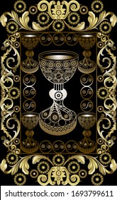 Graphic abstract design with occult tarot card. Minor Arcana - Five of Cups . Suitable for invitation, flyer, sticker, poster, banner, card, label, cover, web. Vector illustration.