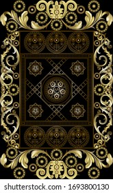 Graphic abstract design with occult tarot card. Minor Arcana - Five of Pentacles. Suitable for invitation, flyer, sticker, poster, banner, card, label, cover, web. Vector illustration.