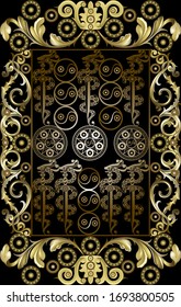 Graphic abstract design with occult tarot card. Minor Arcana - Seven of Swords . Suitable for invitation, flyer, sticker, poster, banner, card, label, cover, web. Vector illustration.